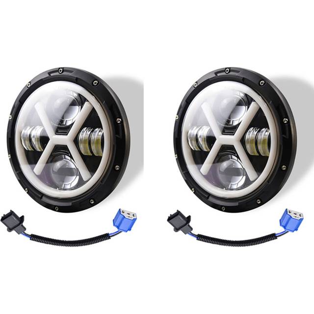 2X 500W 7 Inch Round Angel Eye LED Headlight 30000LM with Hi/Lo Beam DRL Amber Ring for JK TJ LJ