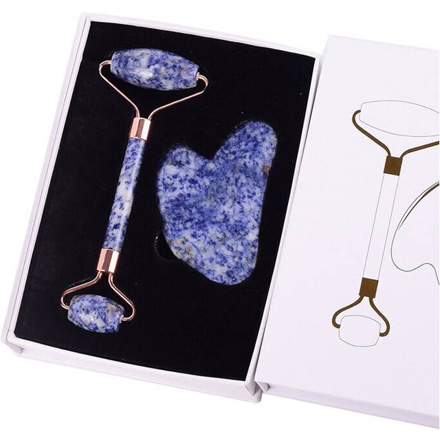 (a-set A with box) Massager For Face Lift Gouache Scraper Jade Facial Massage Roller Natural Crystal Stone Guasha Anti-wrinkle Skin Care Beauty Set