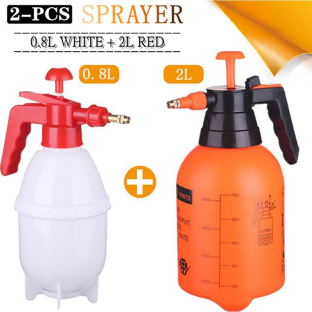(0.8L White-2L Red) 2-Piece Hand Pressure Water Sprayer Trigger Air Pump Garden Disinfection Sprayers Spray Bottle Car Cleaning Sprayer Watering