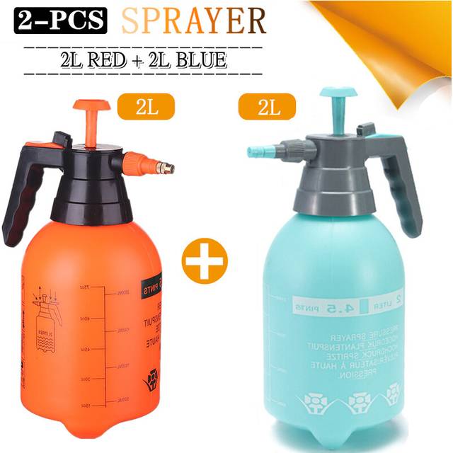 (2L Red-2L Blue) 2-Piece Hand Pressure Water Sprayer Trigger Air Pump Garden Disinfection Sprayers Spray Bottle Car Cleaning Sprayer Watering