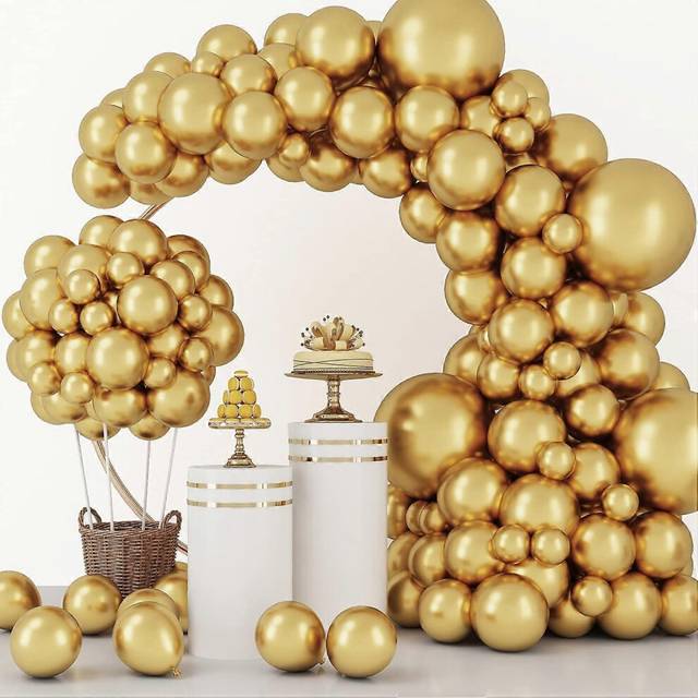 (As show, One size) 129pcs Metallic Gold Balloons Latex Balloons Different Sizes 18 12 10 5 Inch Party Balloon Kit for Birthday Party Graduation Baby