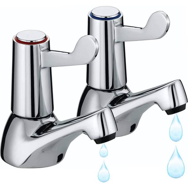 Pair of 2 Bathroom Basin Taps â Bathroom Sink Tap with Ceramic Chrome Lever Brass Pillar for Hot and Cold Water, Pair of Bathroom Sink Taps Modern