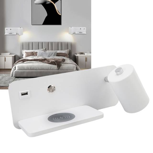 LED Wall Light USB Interface Wireless Charging LED Wall Lamp-White Right