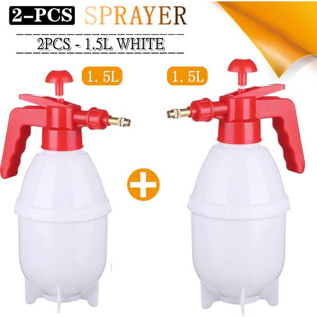 (2Pcs 1.5L White) 2-Piece Hand Pressure Water Sprayer Trigger Air Pump Garden Disinfection Sprayers Spray Bottle Car Cleaning Sprayer Watering