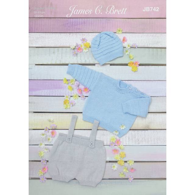 James Brett JB742 DK Knitting Pattern Baby Cardigan Shorts & Hat