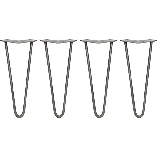 SkiSki 4 x 12'' Hairpin Legs - 2 Prong - 10mm - Raw Steel, Silver