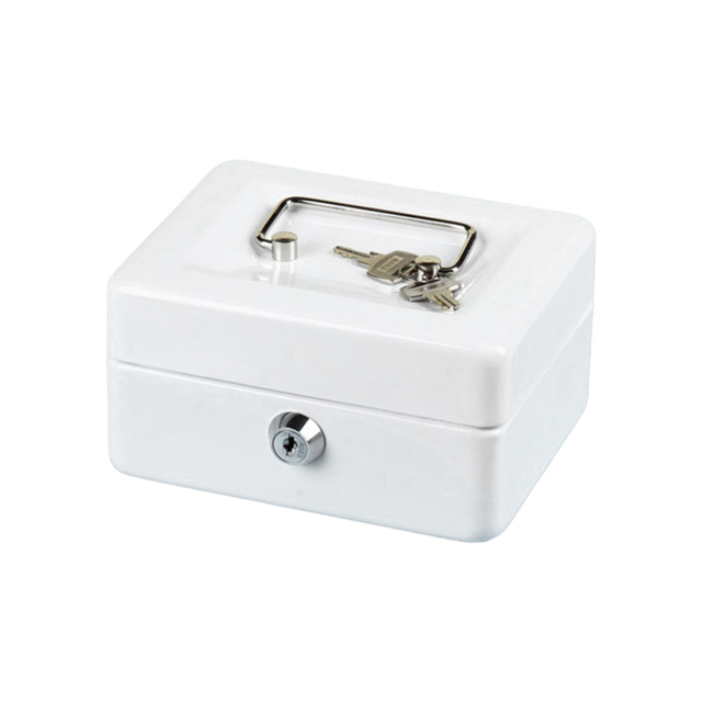Petty Cash Box Lockable Security Money Safe with Lock Slot,White