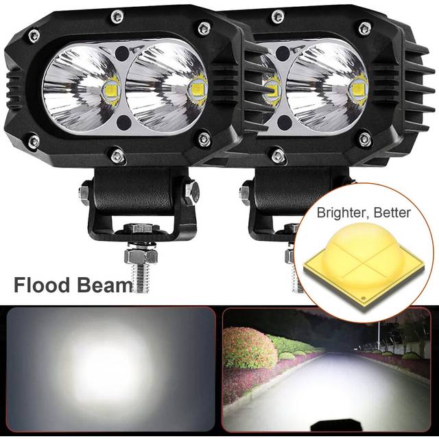 (2X Flood Brighter) 4 Inch LED Pods Light Spot Flood Beam 9V-30V Waterproof Led Work Fog Driving