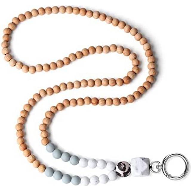 ID Badge Key Lanyard Women's Cute Teacher Lanyard Wood Bead Lanyard