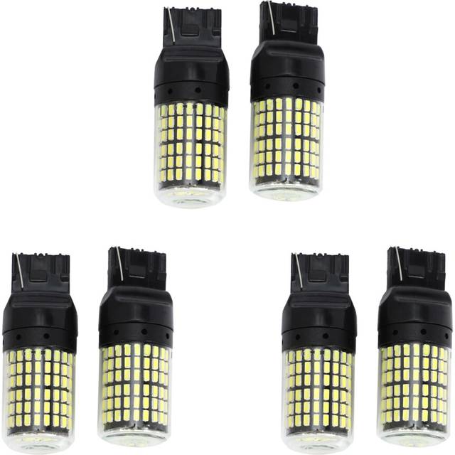 6Pcs Super Bright Canbus T20 7440 W21W Wy21W 144-Smd Reverse Light Turn Signal Black Shell (White Light)