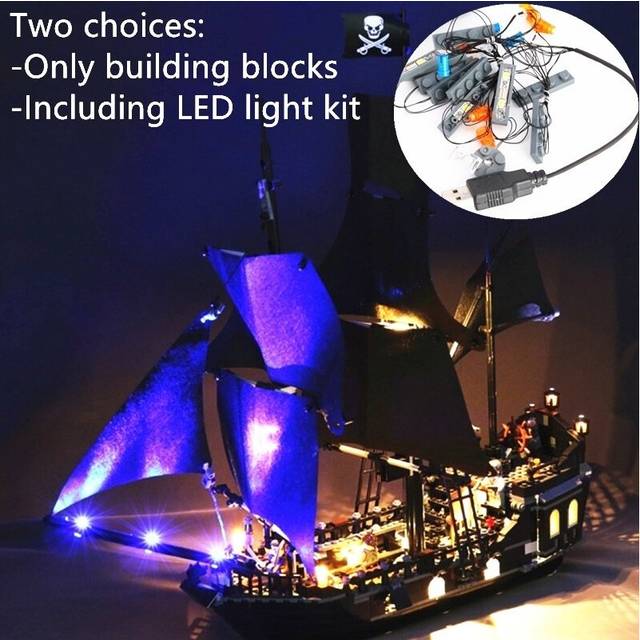 LED Lighting Pirates of The Caribbean The Black Pearl Pirate Ship Model Set Building Blocks Kits Bricks Toys Compatible 4184