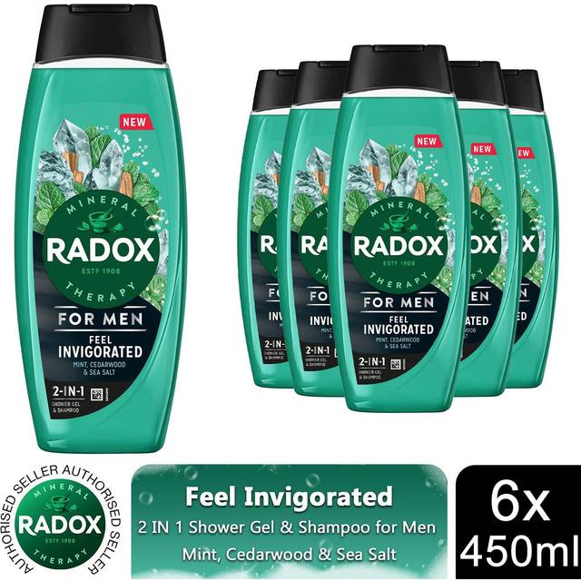 6x radox mineral therapy feel invigorated shower gel & shampoo for men, 450ml