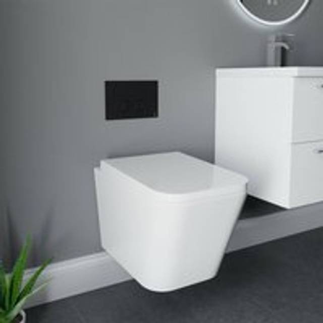 Wholesale Domestic Devon Wall Hung Toilet with Soft Close Seat including Frame and Concealed Cistern with Black Soft Touch Flush Plate | White | ABS | 820mm