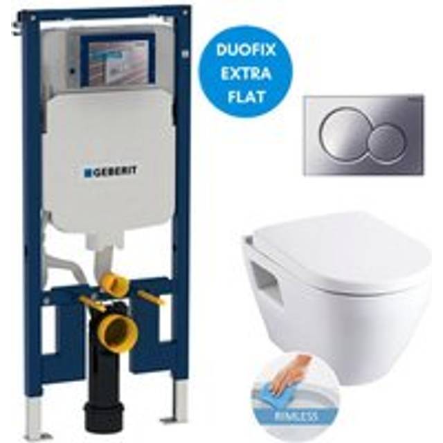 Geberit Toilet set UP720 frame + SAT rimless WC + Softclose seat + White plate (SLIM-SATrimless-H)