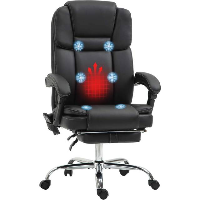 Ergonomisk Kontorsstol med Massage och Värme Läder Svart