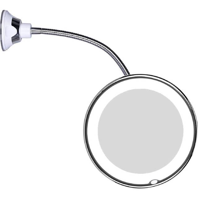 Flexible Gooseneck LED Lighted 10X Magnifying Makeup Mirror with Power Locking Suction Cup, Bright Diffused Light and 360 Degree Swivel, Port