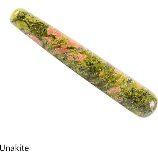 (a-1Pcs Unakite) Natural Rose Quartz Jade Crystal Healing Massage Wand  Face Facial Beauty Health Care Thin Dredge The Meridian Acupoint Massager