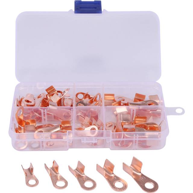 Open Barrel Copper Ring Lug Terminals Wire Crimp Connector Assortment Kit OT 10A 20A 30A 40A 50A (Pack of 70)