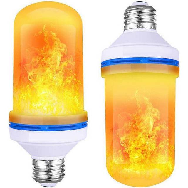 (yellow, One size) 2pcs LED Flame Effect Light Bulb, 4 Modes With Upside Down Effect E27/E26 Base, LED Fire Flame Bulbs, For Halloween Hotel Bar Chris