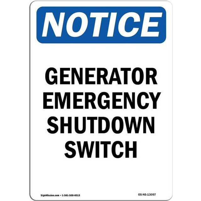 SignMission OS-NS-A-1014-V-13097 10 x 14 in. OSHA Notice Sign - Generator Emergency Shutdown Switch