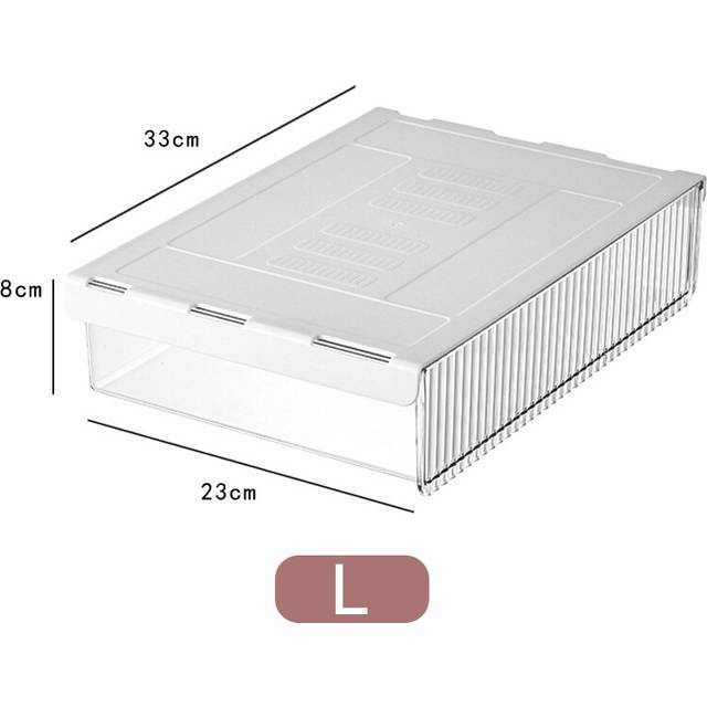 (L-white) High Capacity Self-adhesive Pencil Tray Under Desk Drawer Storage Box