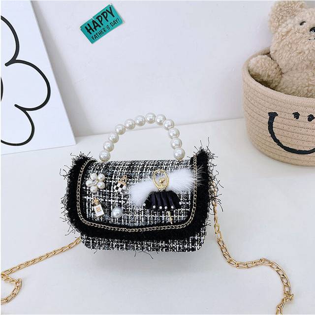 (Dance Black) Handbag Lovely Miniature With Pearl Accents For Girls Stylish And Modern Soft Fabric Design
