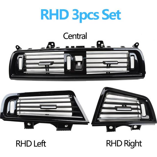 (RHD 3pcs Set) Car Interior LHD RHD Piano Black Front Air Vents AC Outlet Panel Chrome