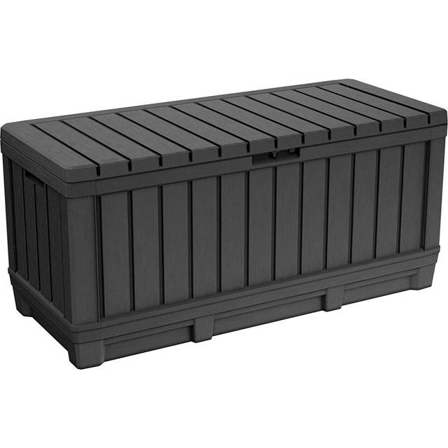 Keter Kentwood 90 Gallon Resin Deck Box-Organization and Storage for Patio Furniture Outdoor Cushions Garden Tools Graphite