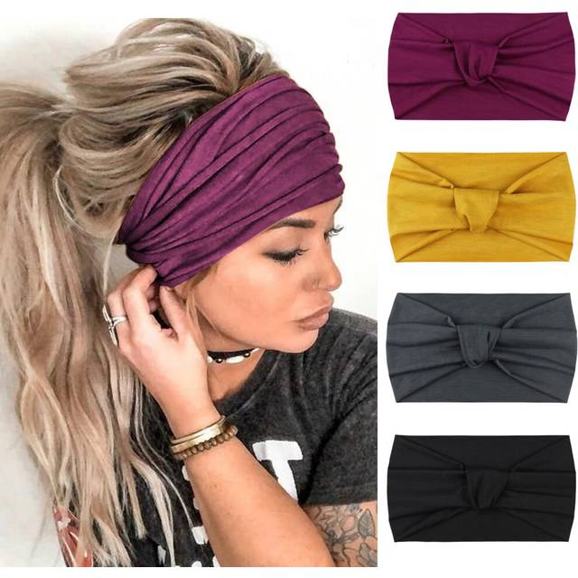 DRESHOW 4 Pack Turban Headbands for Women Wide Vintage Head Wraps Knotted Cute Hair Band Accessories