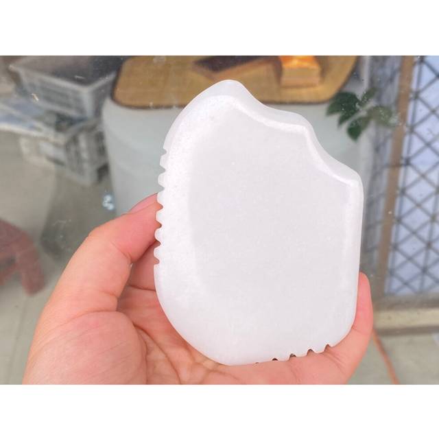 (a-White Bianstone) Natural White Jade GuaSha Black Bianstone Face Scraping Board Facial Edge Shape Multifunctional Massage General Meridian Comb