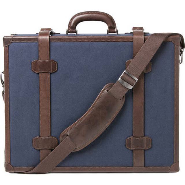 (Blue Canvas) Barber Shop Carry On Hardcase Heritage Leather Canvas Shoulder Camera Bag Case