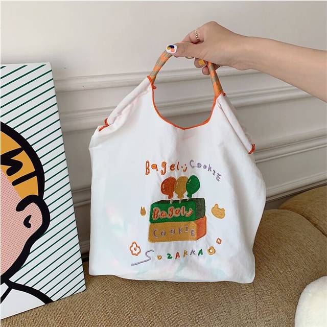 (White Balloon) Fashionable And Cute Japanese Embroidered Bag Perfect For Shopping And Class Use