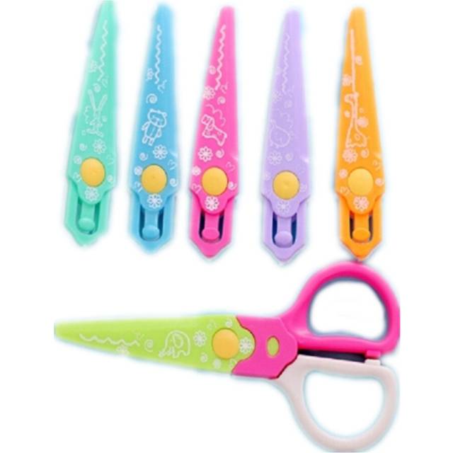 Children Stationery Creative Lace Scissors 3/6 Knife Head Manual Safety Plastic Scissors Random Color Delivery, Size:6 Packs