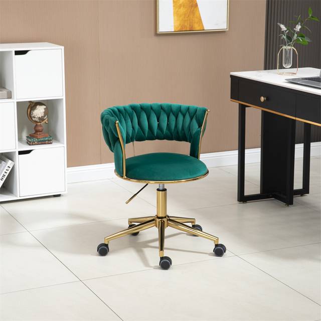 (Emerald ) Velvet Office Desk Chair with Hand Woven Backrest