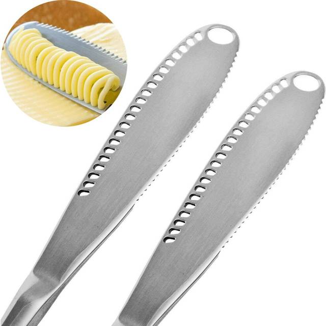 2PCS stainless steel butter knife, professional curl butter knife with serrated edge