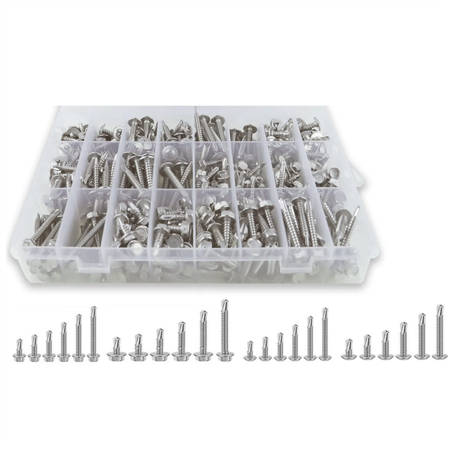 Self Drilling Screws,404Pcs M8 M10 Stainless Steel Hex Head & Head Self Tapping Screws Assortment Kit