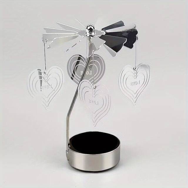 (Heart) Carousel Rotary Candle Holder Metal Spinning Romantic Tea Light Stand Candlestick