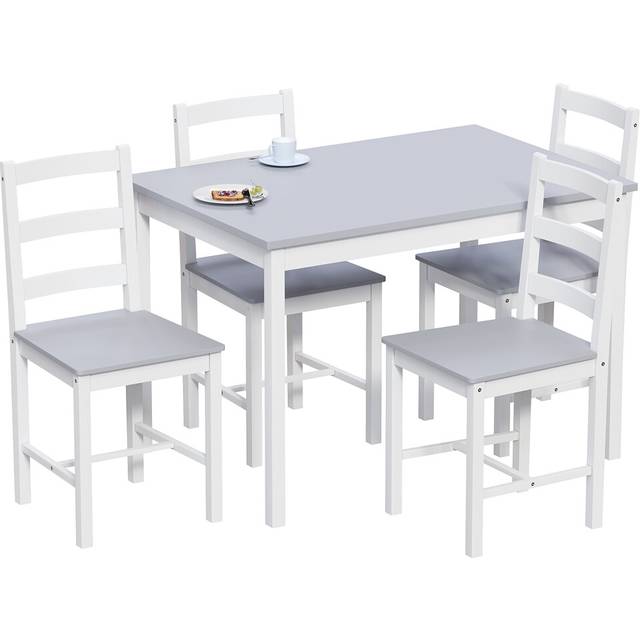 (White & Grey, 4 Seater) Yorkshire Home Wooden Dining Table & Chairs Set