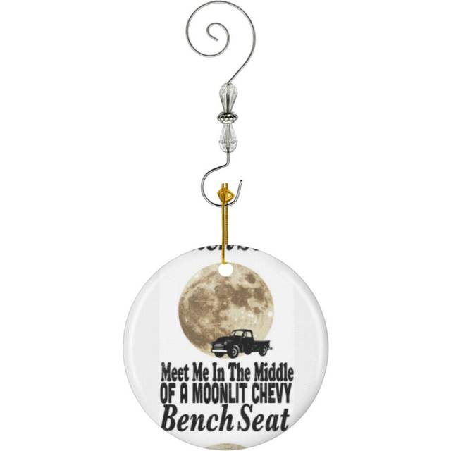 (Meet Me In The Middle Of A Moonlit Chevy Bench Seat-10167) Christmas Ornaments Ceramic Charm with Hook Crystal Handmade Xmas Tree Decorations Keepsak