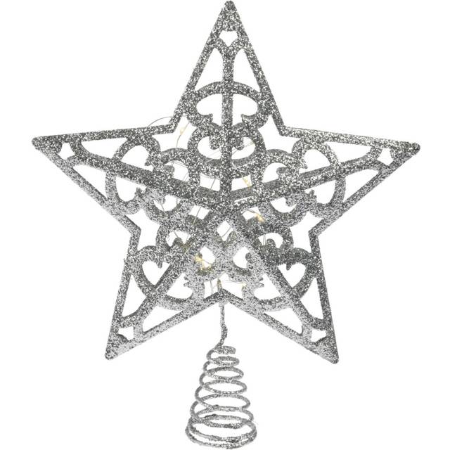 (Snowflake) Silver Star Christmas Tree Topper Glitter LED Ornament Xmas