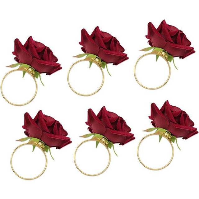 6Pcs/Lot Romantic Rose Napkin Rings Alloy for Wedding Holiday Banquet