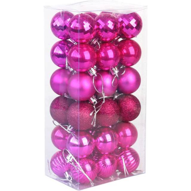 Christmas Baubles, Shatterproof Christmas Baubles, Baubles (Pack Of 36) (4Cm) - Rose Red Christmas Bauble
