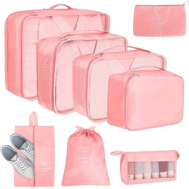 8 Piece Suitcase Organiser, Suitcase Packing Cubes Set, Travel Organiser with Cosmetic Bag Waterproof Shoe Bag