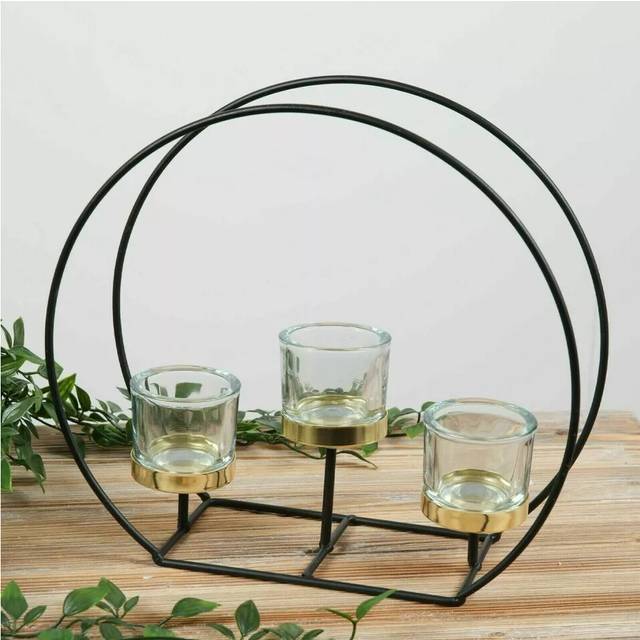 Hestia Home 3 Round Metal Tealight Candle Holder Mirror Glass Home Decor 28x30cm