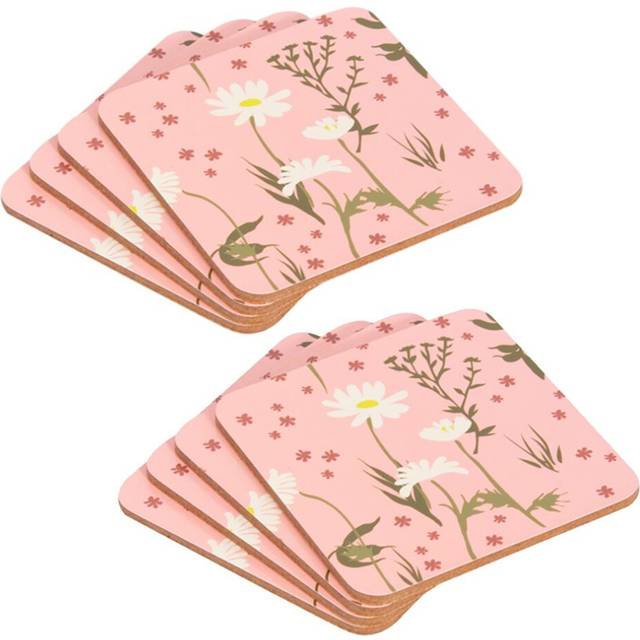 Set of 8 Pink Floral Drink Coasters Tea Coffee Table Protection Surface Non-Slip