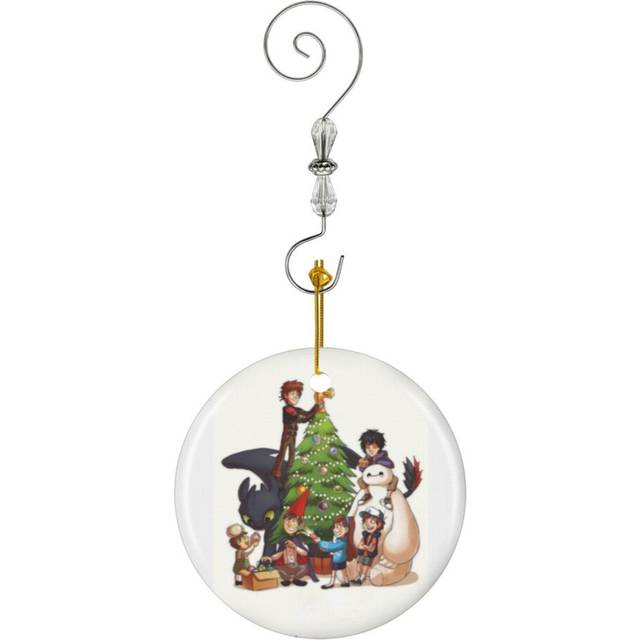 (Merry Christmas How To Train Your Dragon Mash Up-5035) Christmas Ornaments Ceramic Charm with Hook Crystal Handmade Xmas Tree Decorations KeepsakeÂS