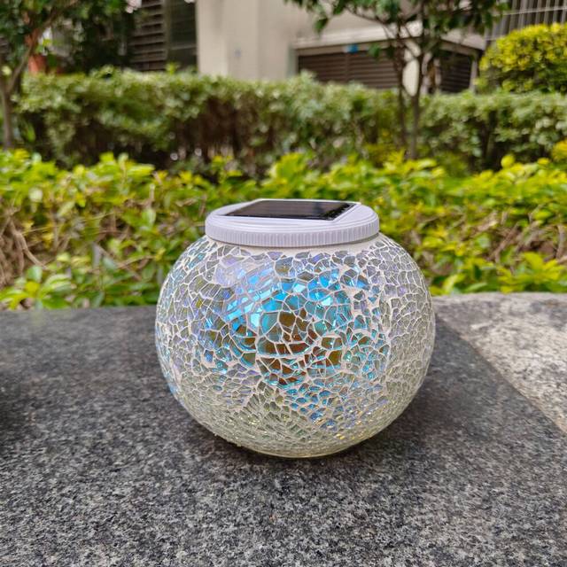 (Style B) Color Changing Solar Glass Mosaic Sphere Led Garden Light Lanterns Rainbow Gift