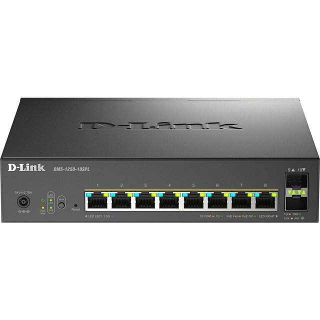 D-Link 10-Port Multi-Gigabit Smart Managed PoE+ Switch including 8 multi-Gigabit 2.5G PoE and 2 10G SFP+ ports