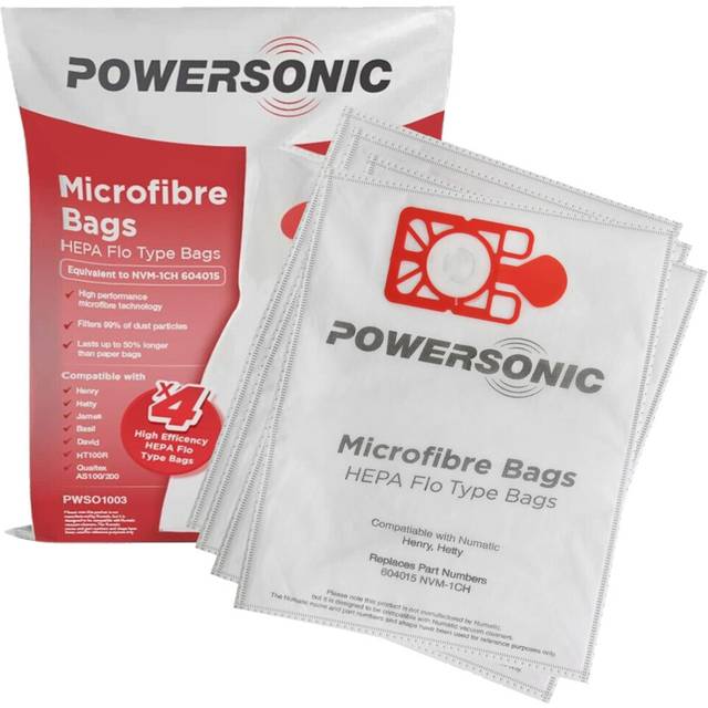 Powersonic Vacuum Cleaner Bags Compatiable with Numatic 604015 NVM1CH Henry Hetty Hoover Vacuum Cleaners x4 Red Vacuum Cleaner dust bags