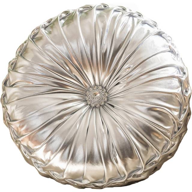 (Silver) Solid Color Sequin Round Pillow, Pumpkin Pleated Handmade Metallic Throw Pillows, Faux Leather Decorative Circle Floor Cushion for Home Decor